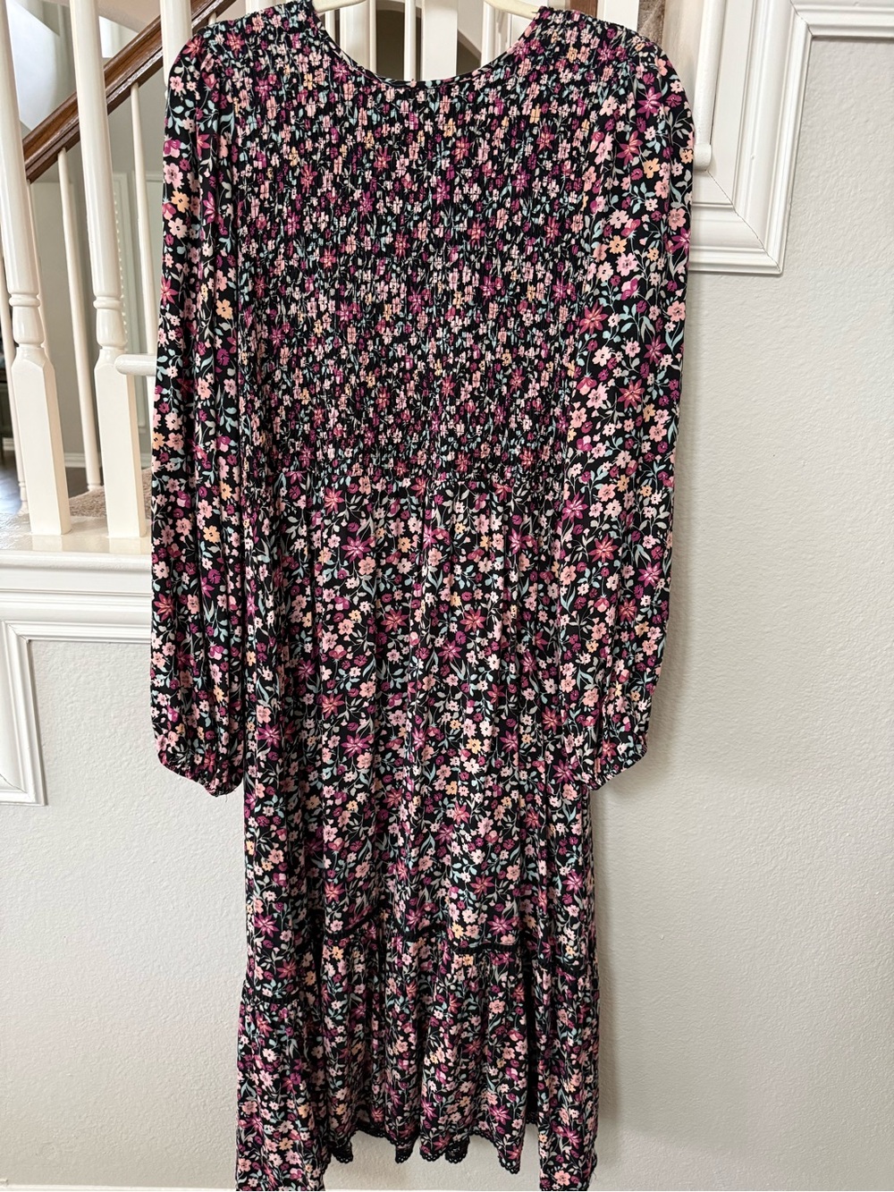 Lost + Wander Black Floral Smocked Top dress